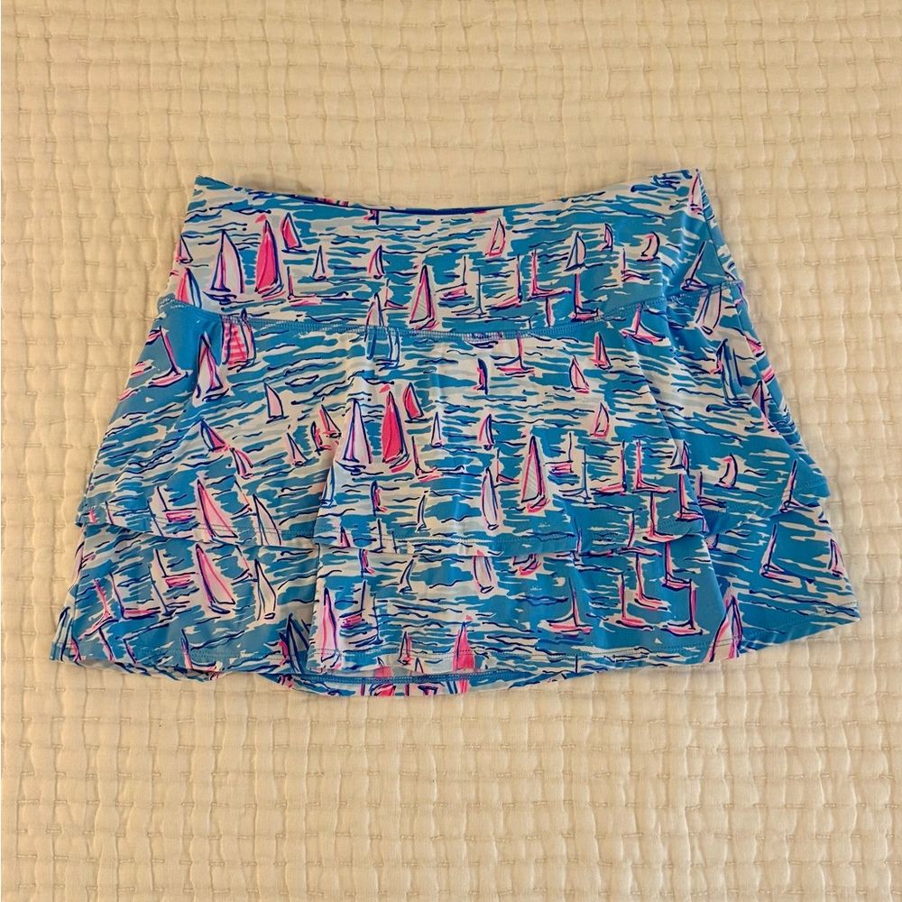 Lilly Pulitzer UPF 50+ Luxletic Blue and Pink Sailboat Mini Skort